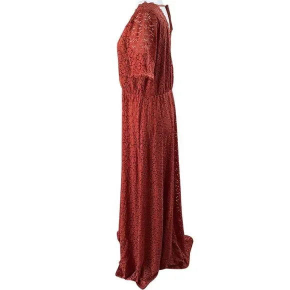 Baltic Born Brown and Orange Wrap Maxi Dress with Ruffled V-Neck - Picture 10 of 15